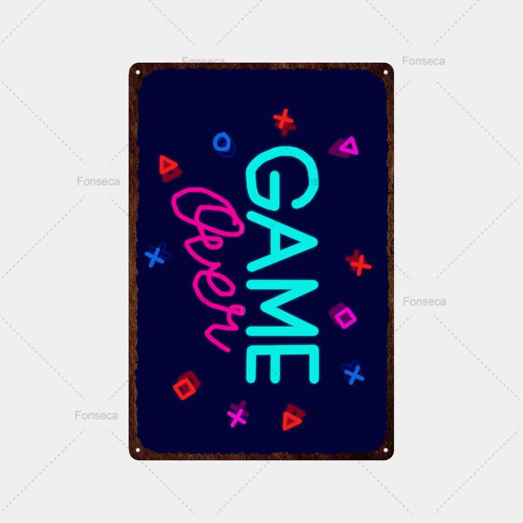 Неоновая игровая вывеска, металлическая вывеска, винтажная жестяная вывеска, металлический винтажный бар, винтажное украшение стены, металлический постер с клубной дыркой