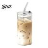 Eco Friendly Glass Straw 350ml Borosilicate with Cup Tumblers Square Lid And Capacity Heat-Resistant Easy to Clean Glassware Tumbler