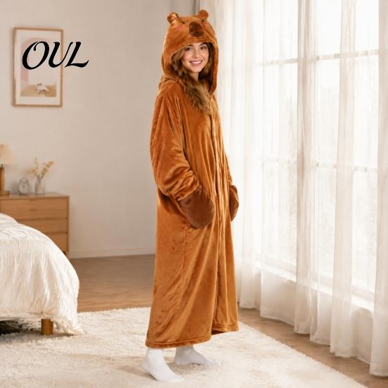 Lightweight Velvet Gown Animal Wearable Blanket Hoodie for Women, Oversized Flannel Sweatshirt Soft Loungewear Blanket, Button-Up Cosplay Cape