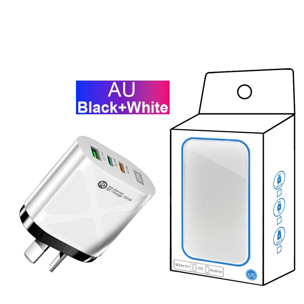 58W Dual Fast Charger with 2PD + QC3.0 for EU/US/UK/AU Plugs
