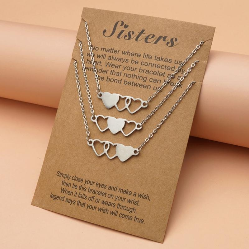 3 Pieces Sister Heart-shaped Short Necklaces Stainless Steel Best Friend Necklace Suitable for 3 Sister and 3 Friends