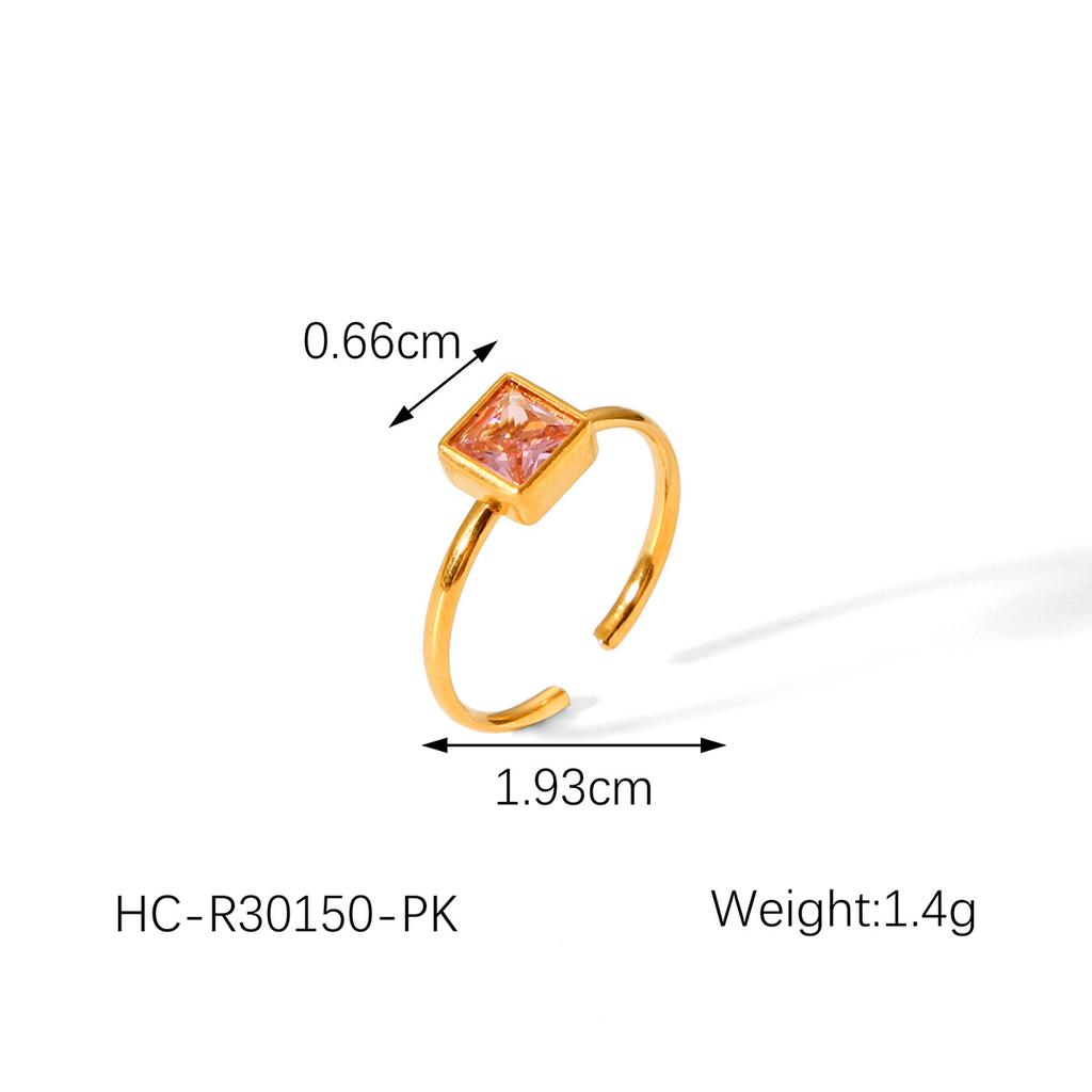 Titanium Steel Ring for Women, Niche Light Luxury High-end Stainless Steel Plated with 18K Gold, Inlaid Square Zircon Ri