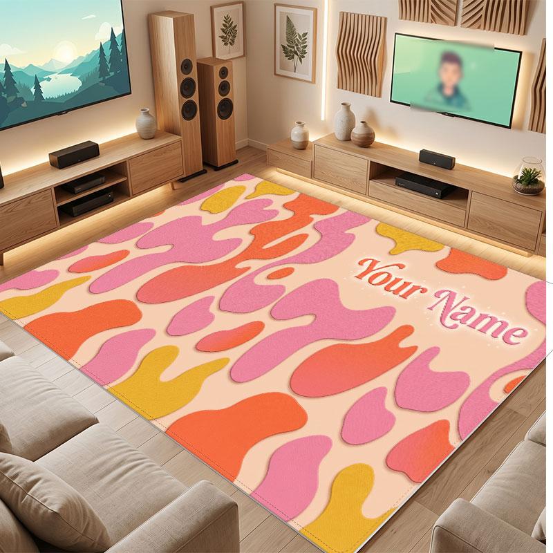 Abstract Geometric Theme Crystal Velvet Floor Rug Personalized Custom Name Text Warm Carpet Home Decoration