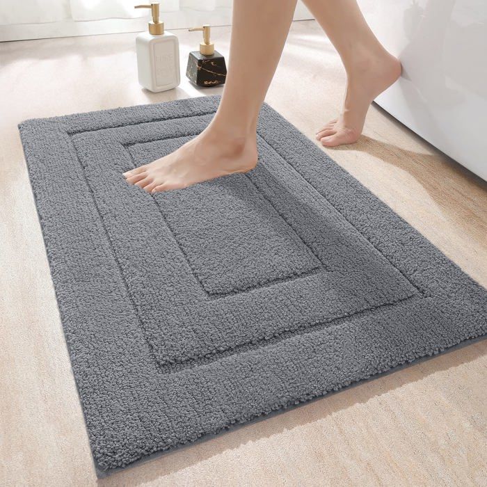 Tapis de Bain Antidérapant 50 x 80 cm, Moelleux en Microfibre, Absorbant l'eau, Lavable en Machine, Extra Epais, Gris
