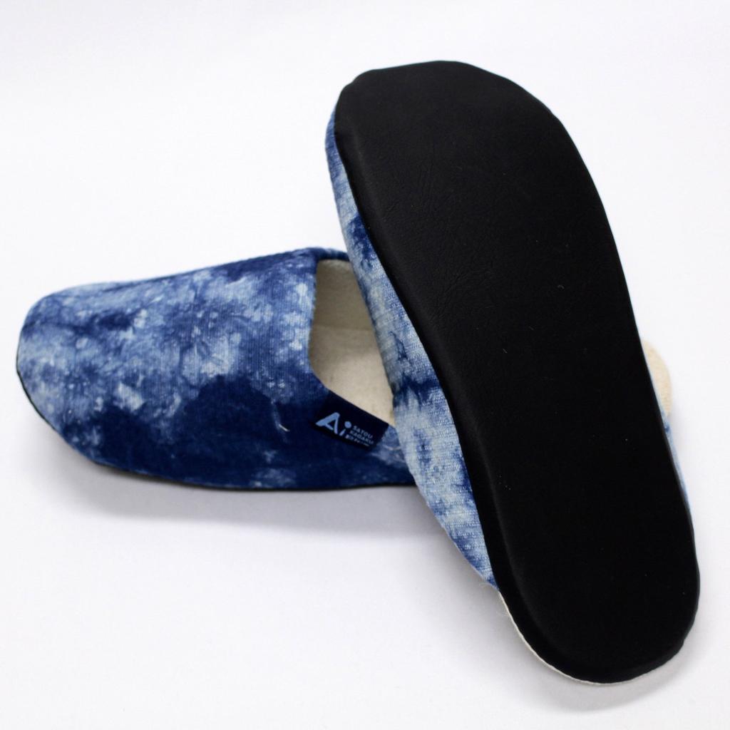 Ai Blue Indigo Ткань 01 Синие крашеные в крапинку тапочки, средние, (26см)