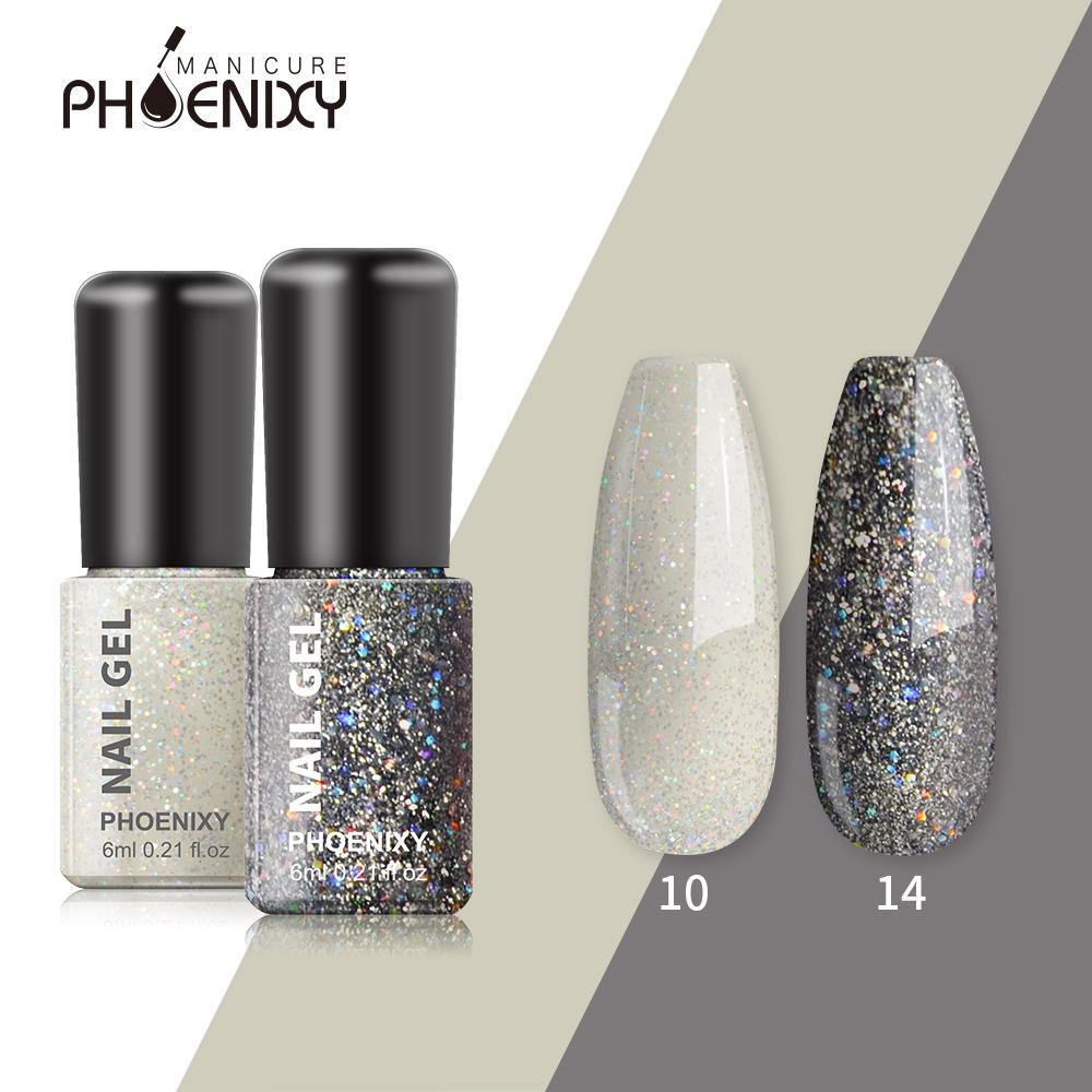 PHOENIXY 2PCs 6ml Nail Gel Varnish Kit: UV Gel Nail Colorful Sequins Gel Polish, Lasting Glitter Soak Off Varnish