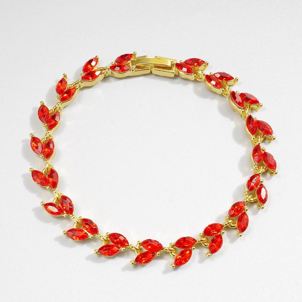 Light Green Zircon Willow Leaf Bracelet for Women - European and American Style