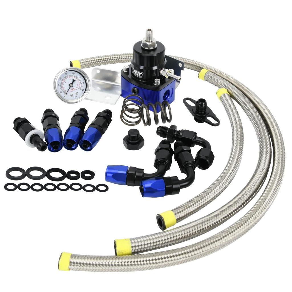 Adjustable Fuel Pressure Regulator Kit AN6 Feed & AN6 Return Line W/ 0-160PSI Gauge Set 3-20/ 20-45/ 45-70 Pressure Springs