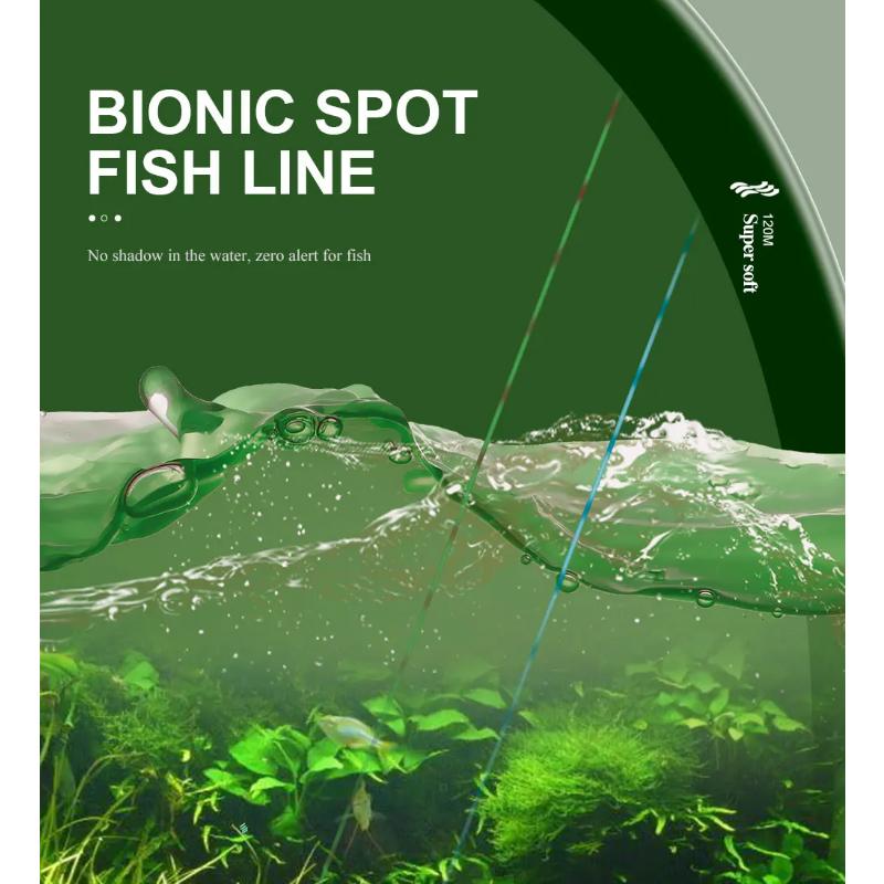 120М Цветная Супер Невидимая Пятнистая Леска Монофиламентная Леска Пятнистая с Флюорокарбоновым Покрытием Леска для Карповой Рыбалки Песка