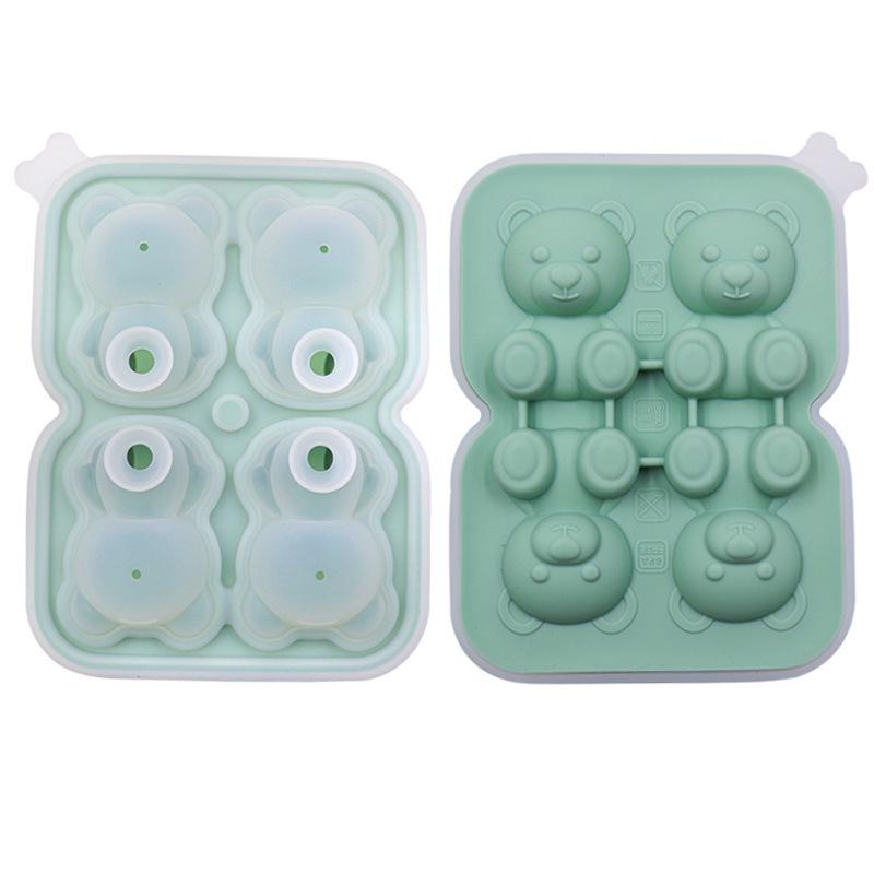 4-Cavity Little Bear Silicone Ice Cube Tray - Easy Release for Beverages & Tea