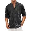 Men's Casual Button Summer Beach Vacation Cotton Linen Shirt Stand Collar Blouse Top