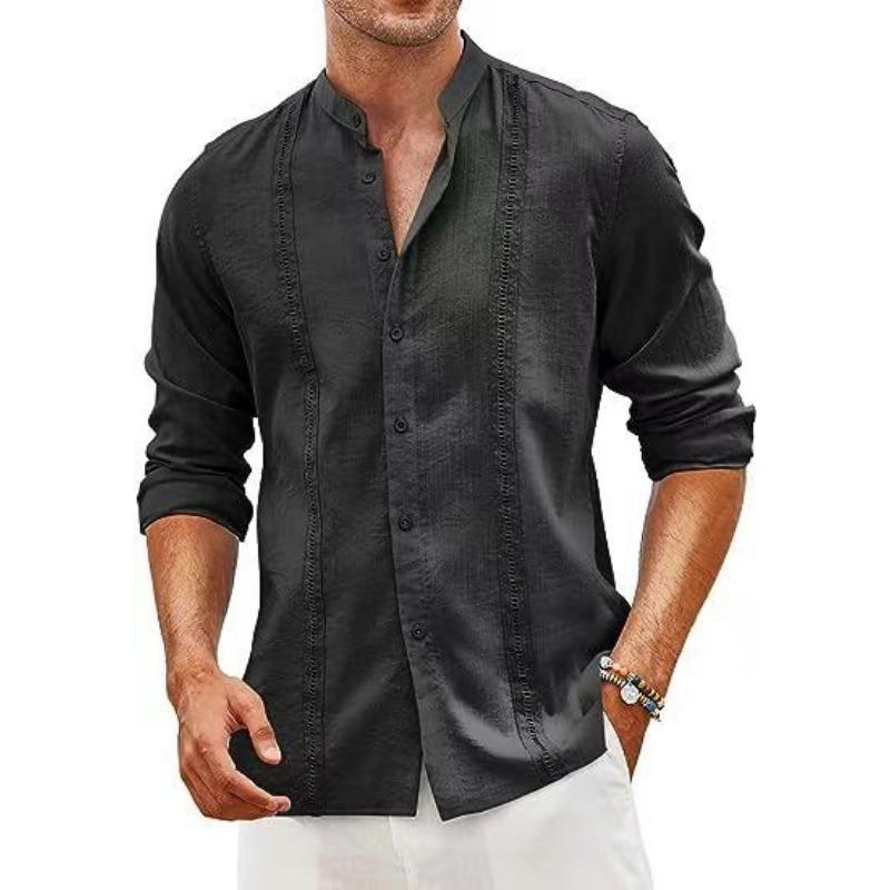 Men's Casual Button Summer Beach Vacation Cotton Linen Stand Up Collar Shirt
