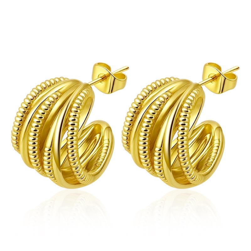 Direct supply multi-layer stainless steel earrings, European and American retro high-end 18K earrings, women's atmospheric earrings