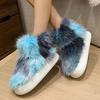 Модные пушистые меховые ботинки тай-дай женские зимние плюшевые теплые сноубутсы женские уличный стиль толстая подошва нескользящие хлопковые утепленные туфли