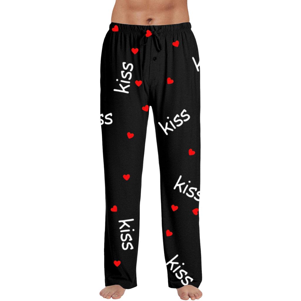 Мужские модные брюки к Дню святого Валентина с принтом, повседневные, прямого кроя