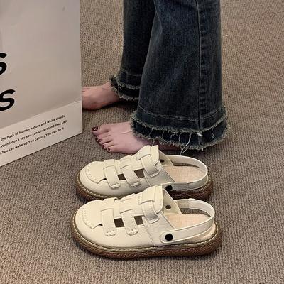 Литературные и художественные женские сандалии сеньбаотоу женские 2025 лето новые двухвариантные на толстой подошве полушлепанцы на мягкой подошве повседневные шлепанцы