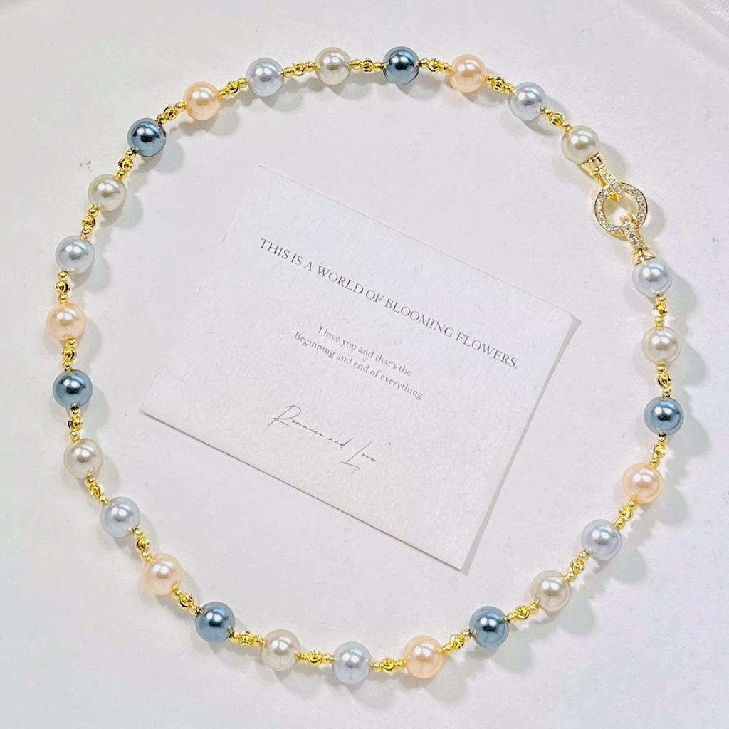 10Mm Autumn And Winter High-Gloss Warm Gold Tahitian Artificial Crystal Pearl Necklace Collarbone Chain Sweater Chain