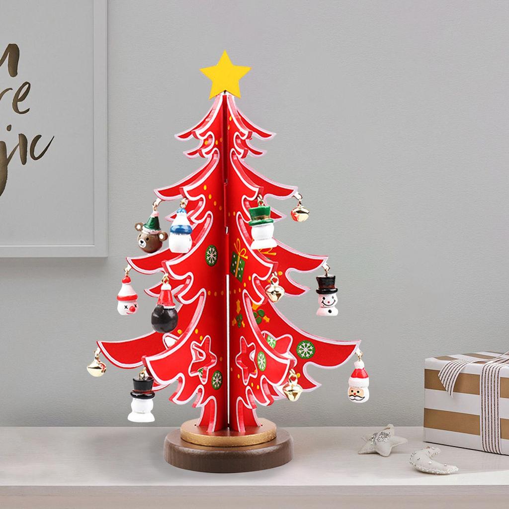 Деревянная новогодняя елка, настольная 3D новогодняя елка со снеговиком, миниатюрные праздничные украшения, искусственная маленькая новогодняя елка для рождественской праздничной вечеринки