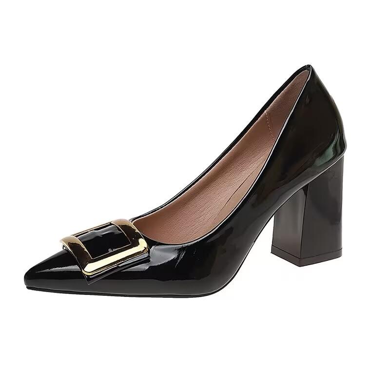2025 Женские Мода Женские Черные Элегантные Туфли на Высоком Каблуке для Вечеринки Леди Европейский Стиль Офисные Удобные Туфли-Лодочки