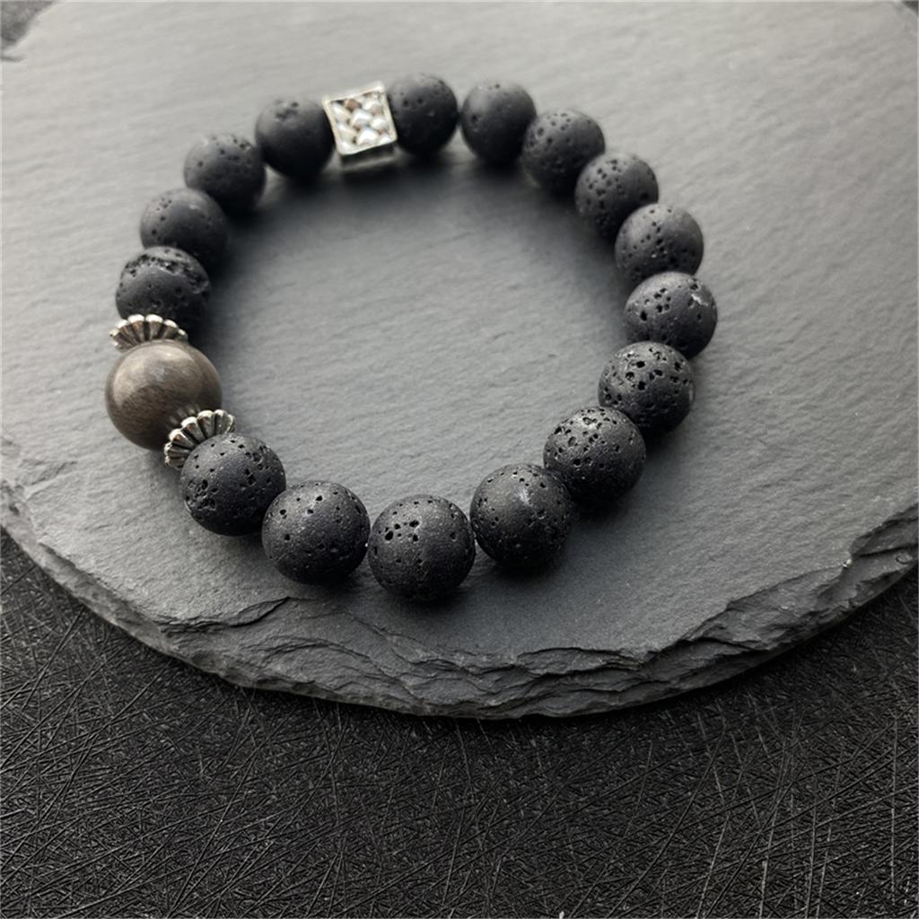 Natural Stone Beaded Bracelet Men 10mm Lava Stone Bead Charm Men Bracelet Jewelry with Original Natural Crystal Gift