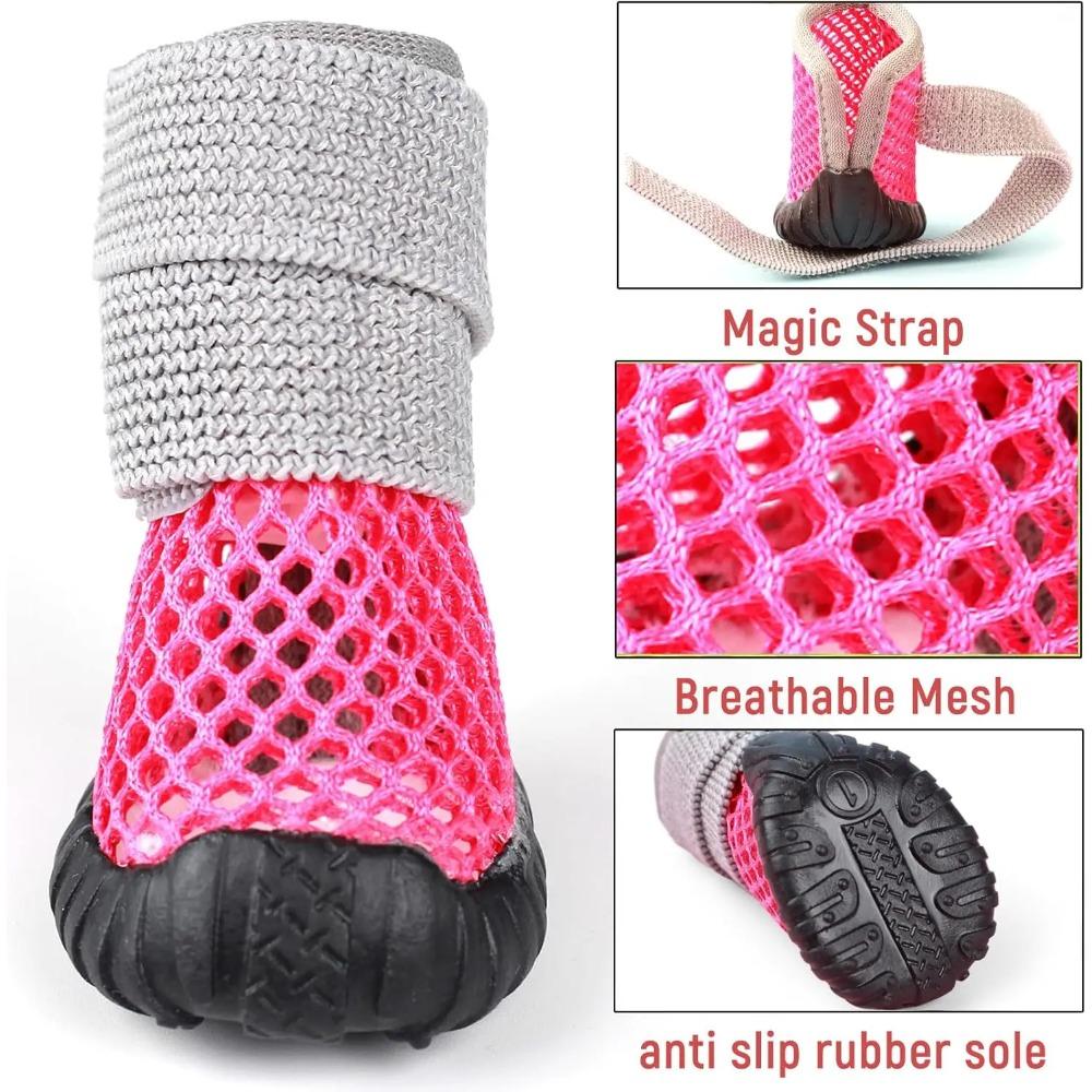 Breathable Mesh Small Dog Shoes, Anti-slip Rubber Sole, Adjustable Paw Protectors For  Pavement, Walking Running Boots Summer