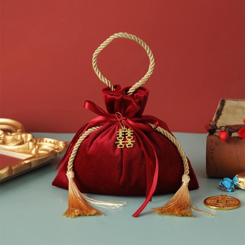 Velvet Sweets Chocolate Packing Bag Red Drawstring Pouch Handbag Wedding Candy Packaging Bags