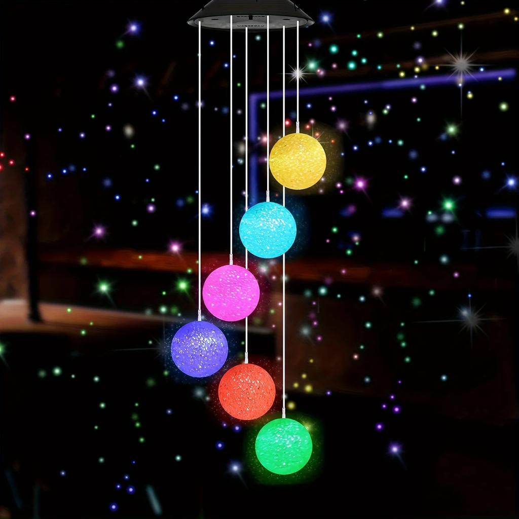 1pc Solar Rice Grain White Ball/Heart Wind Chime Light Outdoor Waterproof Color Changing LED Hanging Lamps for Home Garden Decor