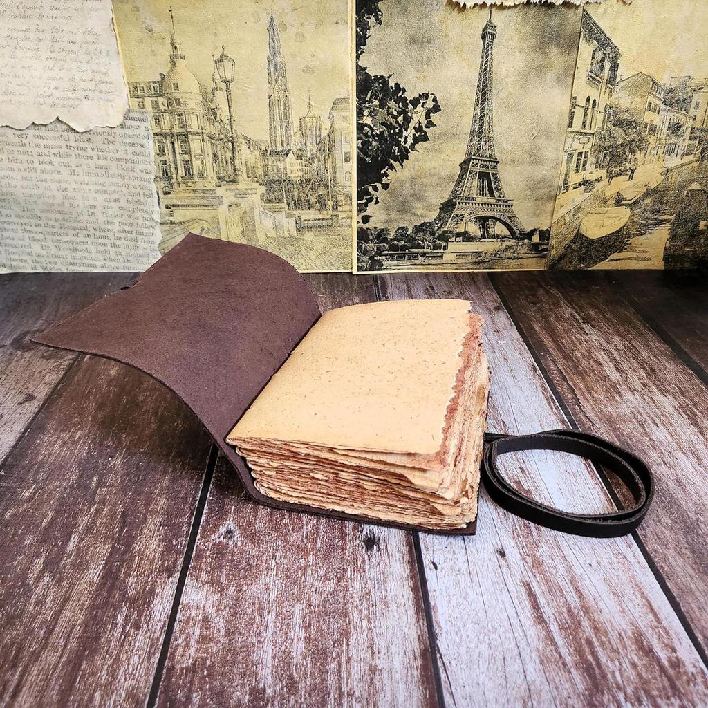 Real Leather Sketchbook Journal Dairy with 200 Deckle Edge Papers and Lace