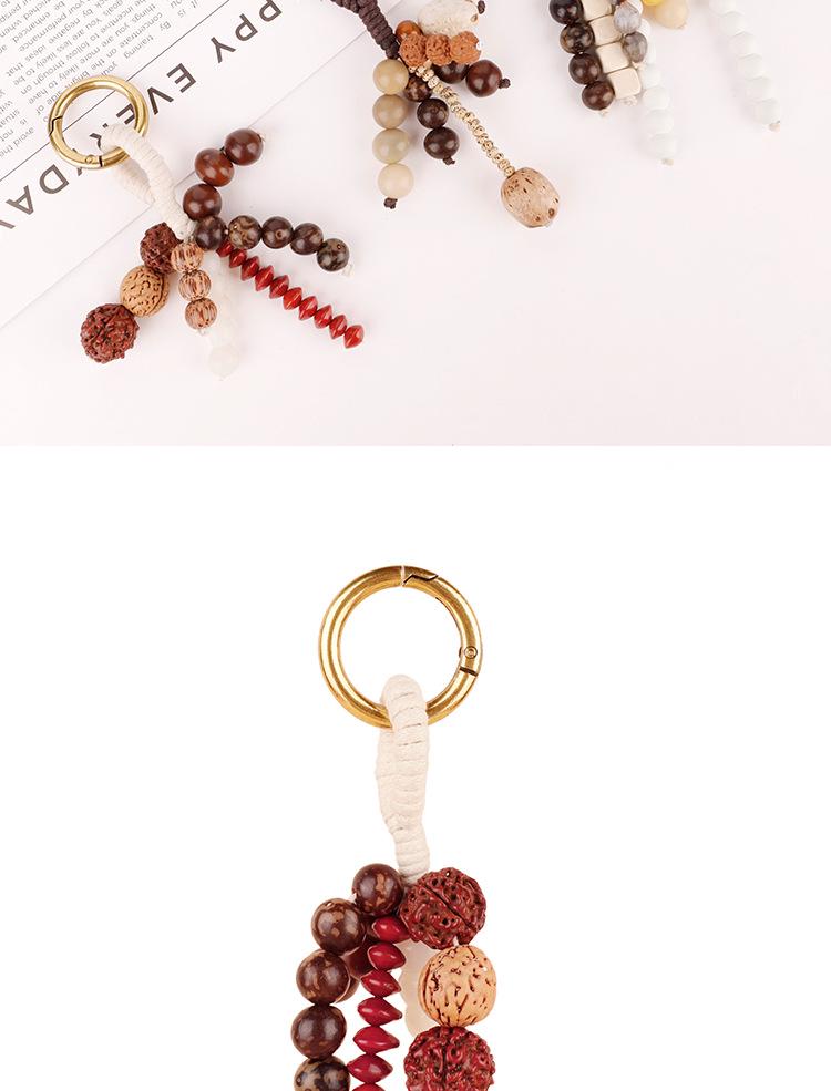 Wish-Fulfilling Bodhi Seed String Bag Charm - Hand-Woven Natural Keychain Ornament with Turquoise.