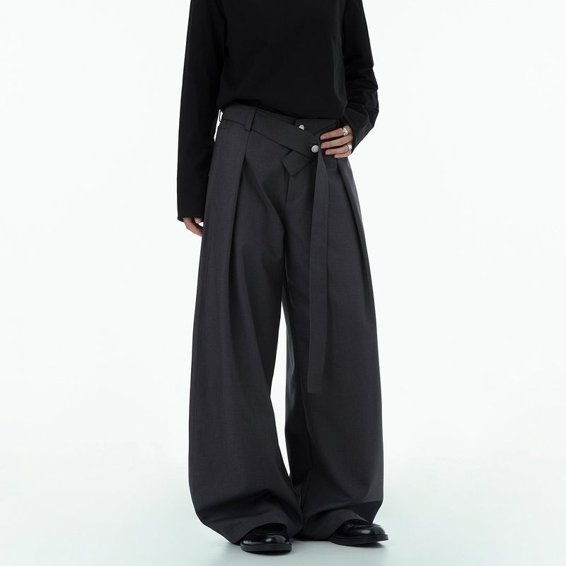 Dream Made Amber Flowing Pleated Drape Effect Men's Trousers for Autumn and Winter, Straight Loose Wide-Leg Pants
