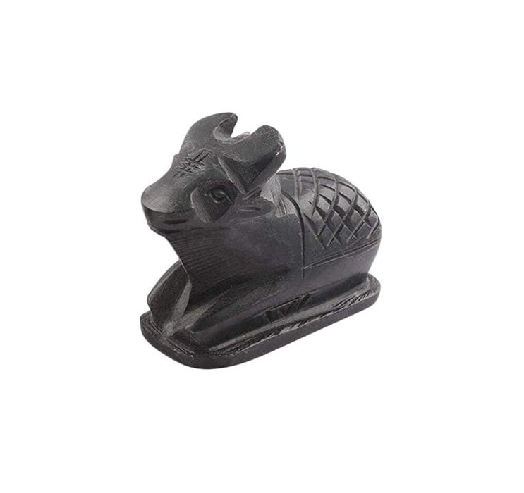 TreegoArt Black Marble Nandi Idol, Handcrafted Matt Finish Shiva's Cow Statue for Home Pooja and Temple - Pack of 1