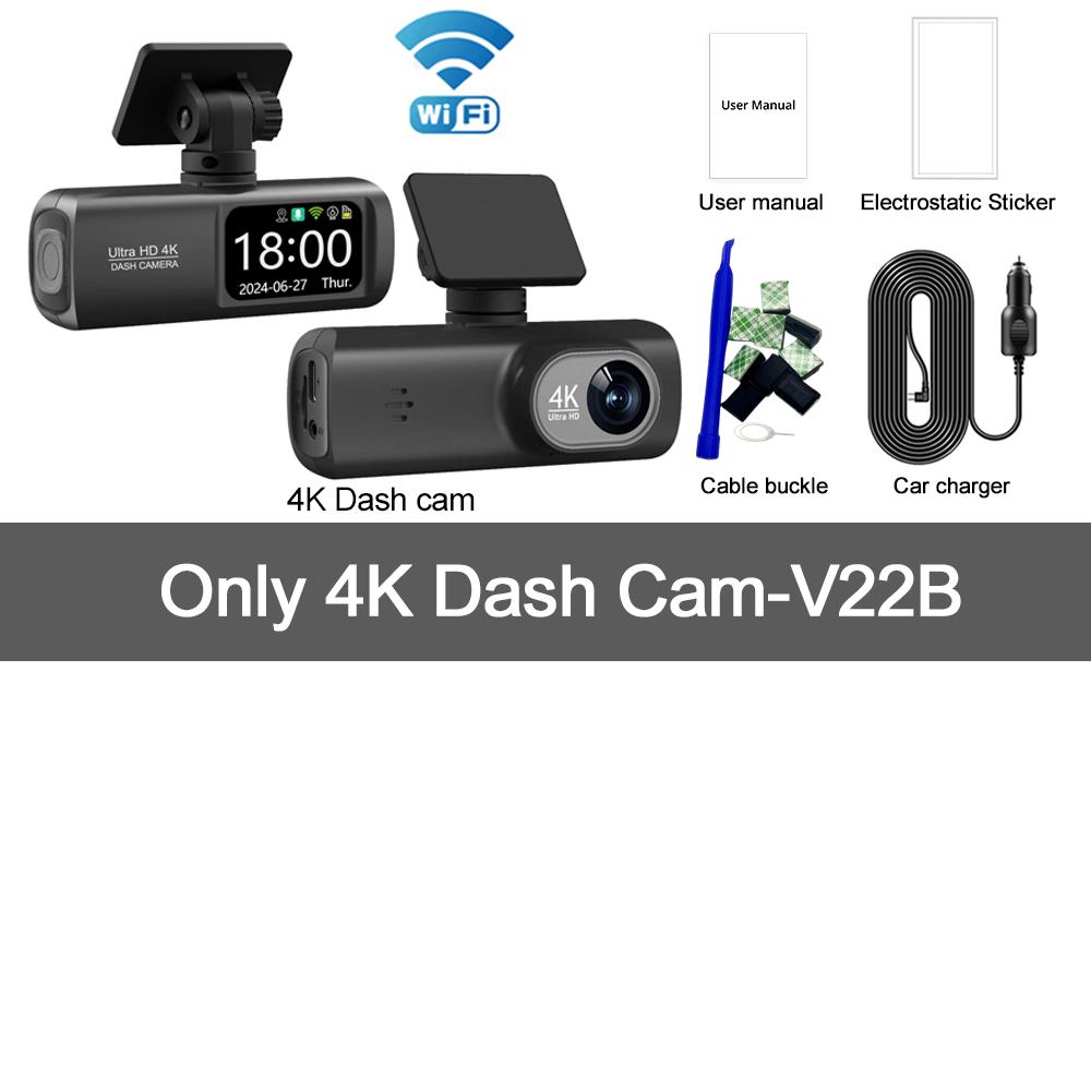 4K Ultra HD Dual Lens Auto Dash Recorder, Super Wide Angle Night Vision, Front Rear Recording with WiFi & Built-in GPS Module