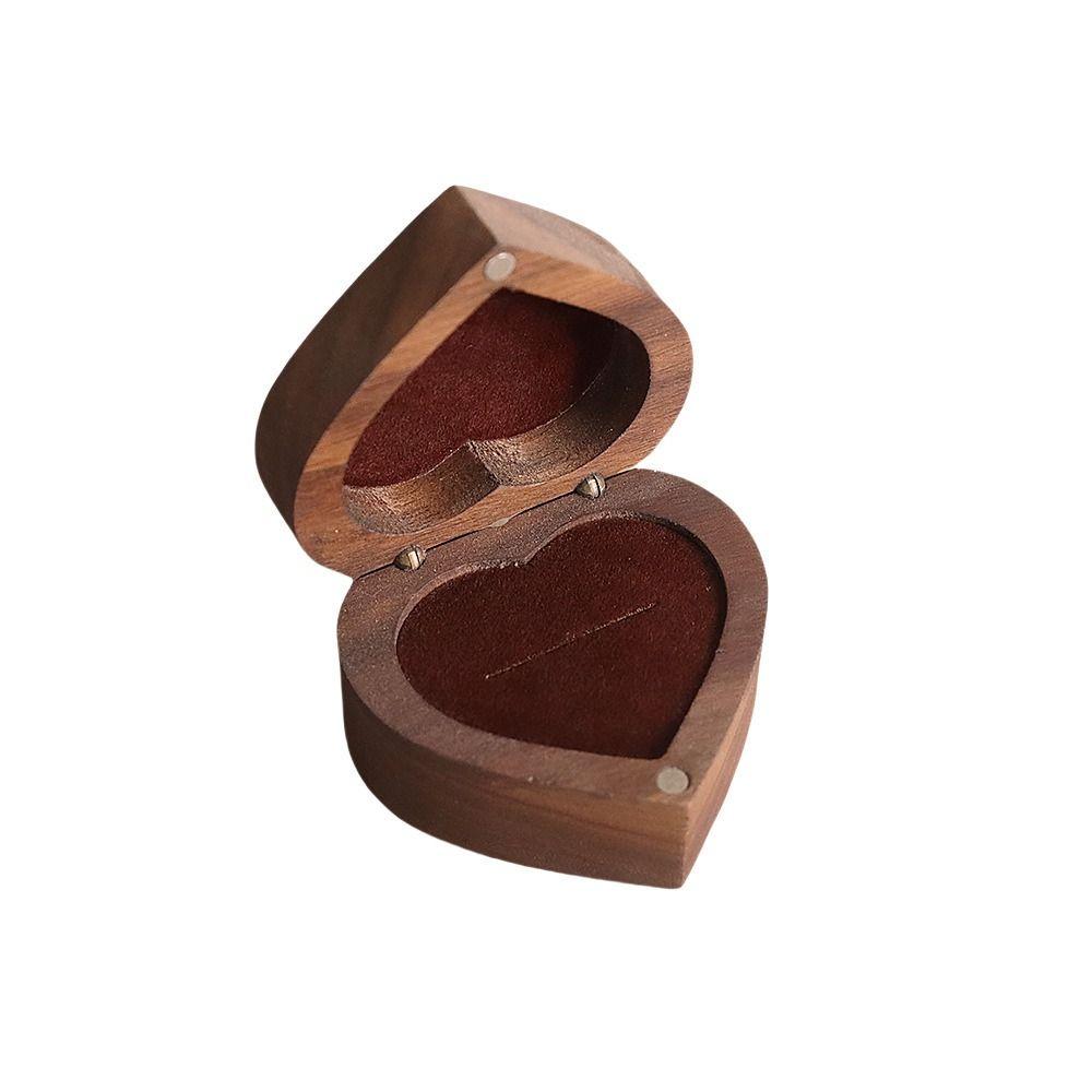 Anti-collision Walnut Wood Rings Box 1/2 Slots Rings Bearer Box Simple Heart Rings Holder  Propose