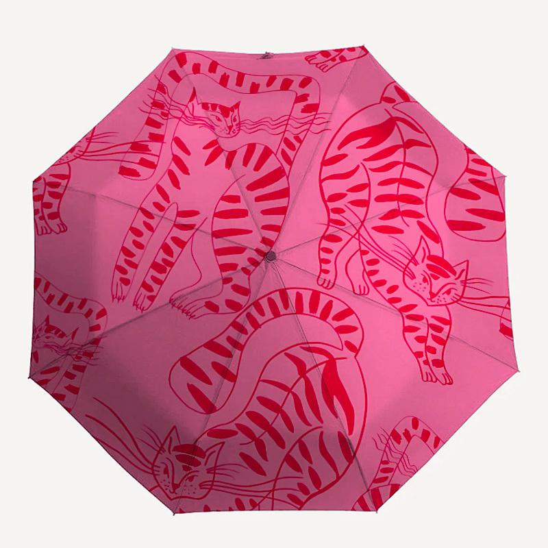 1pc Pink Cat Pattern Automatic Open/Close Umbrella, Windproof, Folding Compact Umbrella with Lightweight Design for Women/Men153
