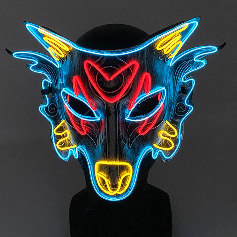 Halloween Light Up Fashion Neon Animal Mask Luminous LED Wolf Mask Half Face Glowing Masquerade Party Mask Costume
