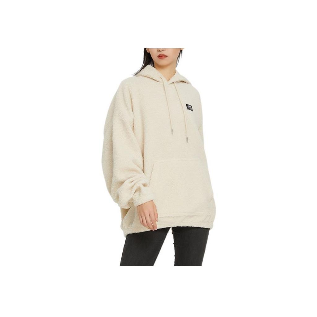 Vans Solid Color Letter Print Label Zip Drawstring Sherpa Hoodie Long Sleeve Unisex Hoodies Beige VN0A54O52N1