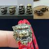 Retro Tiger Double-layer Skull Brass Bead Charms Bracelet Lanyard Pendant  EDC Outdoor Tool