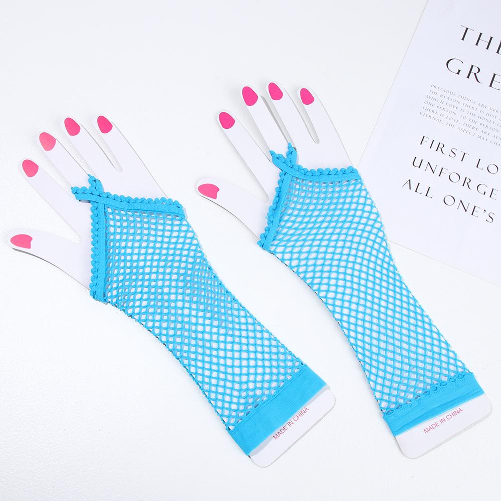 Women Net Breathable Solid Lace Mittens Fingeless Gloves Long Gloves Mesh Fishnet Gloves