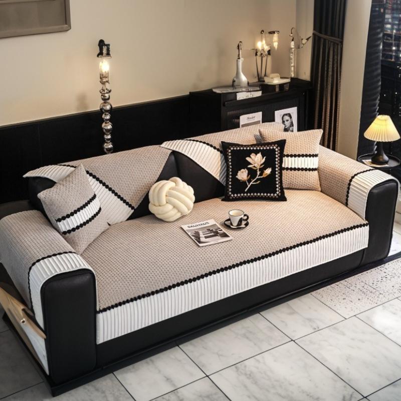 Cream Style Sofa Cover Splicing Jacquard Sofa Cover Thicken Living Room Couch Cushion Anti-slip Four Season Universal Sofa Towel