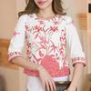 ZANZEA Women Casual Round Neck 3/4 Sleeve Loose Print Blouse