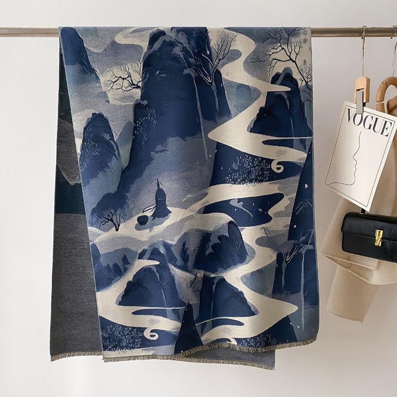 Scarf Women's New Autumn and Winter Jacquard Craftsmanship Imitation Cashmere Thickened Shawl Dunhuang Series Warm Scarf