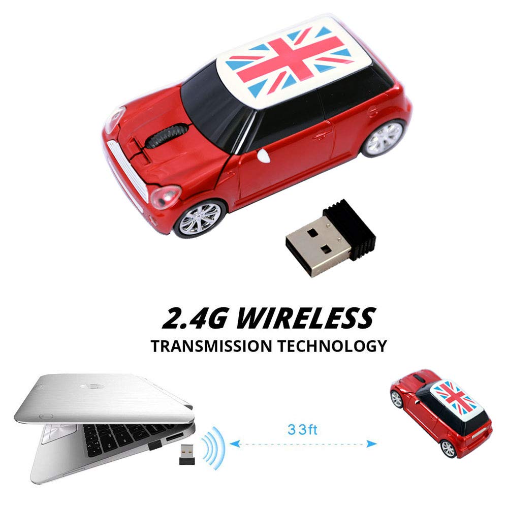 Беспроводная автомобильная мышь Kamouse, супер милая, USB, оптическая игровая мышь для компьютера с мини-приемником для ПК, ноутбука, красный - Мышь в форме автомобиля, приемник, Windows,