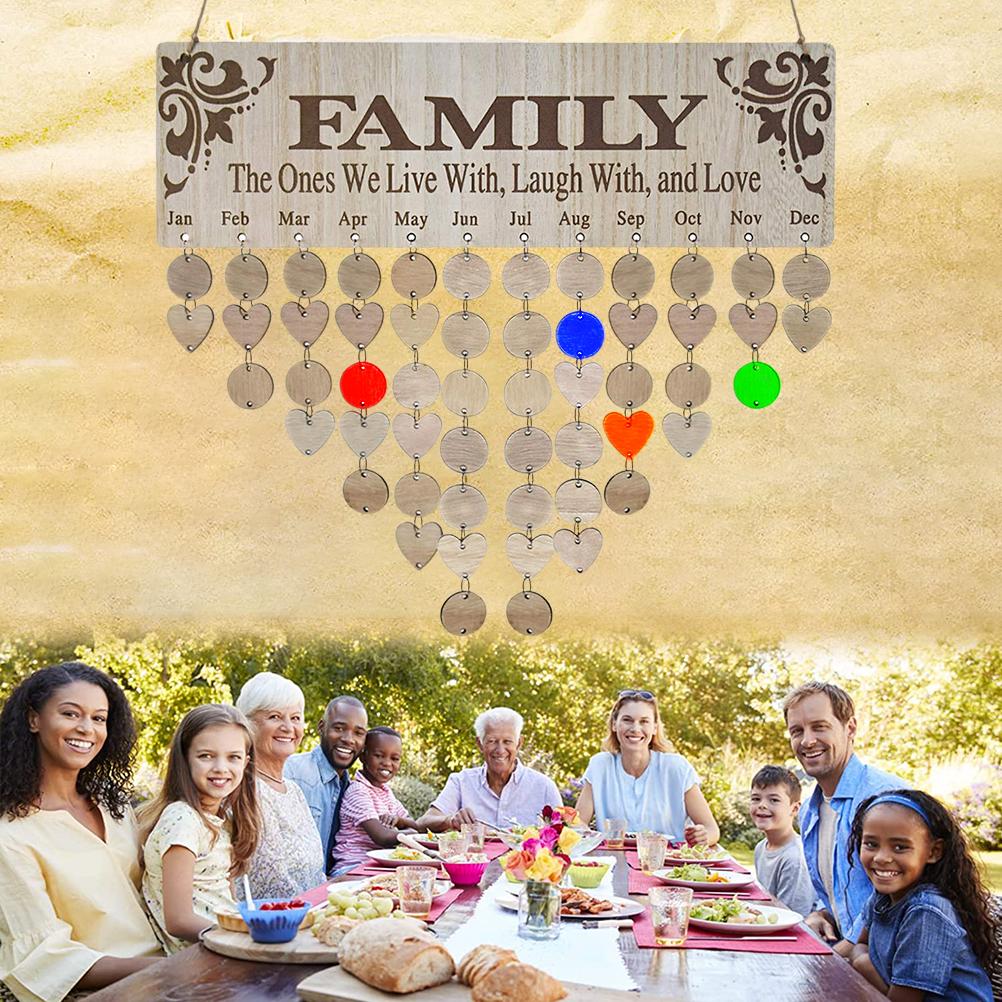 Family Birthday Calendar with Tags Wooden Wall Hanging Board Birthday Reminder Calendar Plaque
