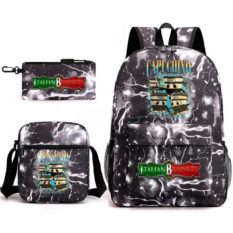 Tongtongsahur Cartoon Primary School Students Backpack Three-piece Set Abstract Foreign Shanhaijing Children's Schoolbag L
