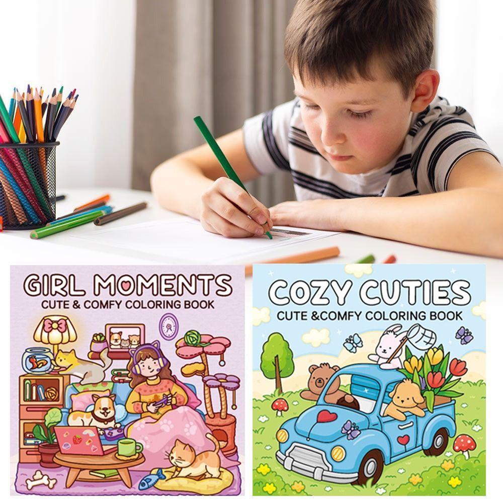 Cute Cartoon Coloring Book GIRL MOMENTS Educational Paperback Stress Relief Painting Gift Doodles Book for Adults And Teens