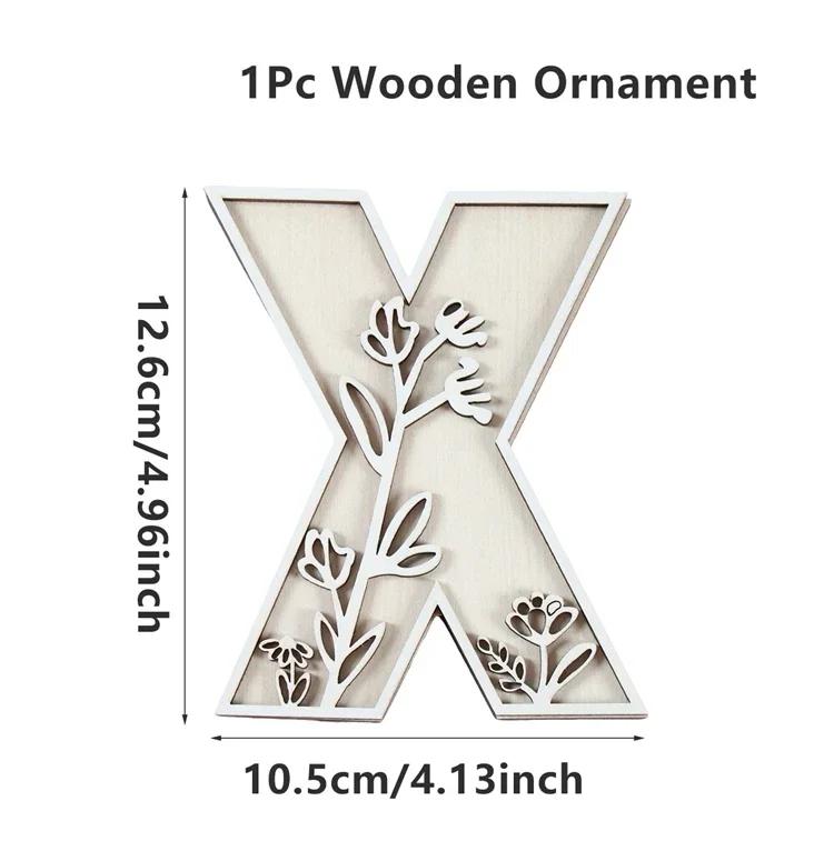 Wooden Alphabet Letters Wall Decor Set Engraved Floral Pattern Home Craft Ornaments Elegant Display for Living Room