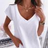 Женские модные повседневные летние весенние однотонные блузки и рубашки с v-образным вырезом и короткими рукавами с принтом
