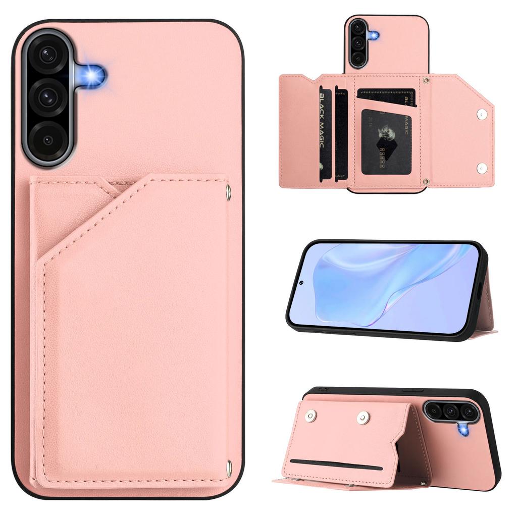 For Samsung Galaxy A36 5G Case Card Holder Kickstand Skin-Touch Phone Cover with Wrist Strap