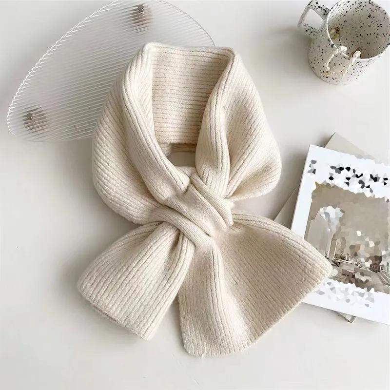 WTEMPO Winter Windproof Cold-proof Warm Soft Knitted Scarves Women's Autumn Solid Color Thickened Casual Pleated Woolen Scarf