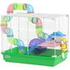 2 Tier Hamster Cage, Gerbil Cage with Handle, Exercise Wheels, Tunnel, Water Bottle, Dishes, Ladder, for Dwarf